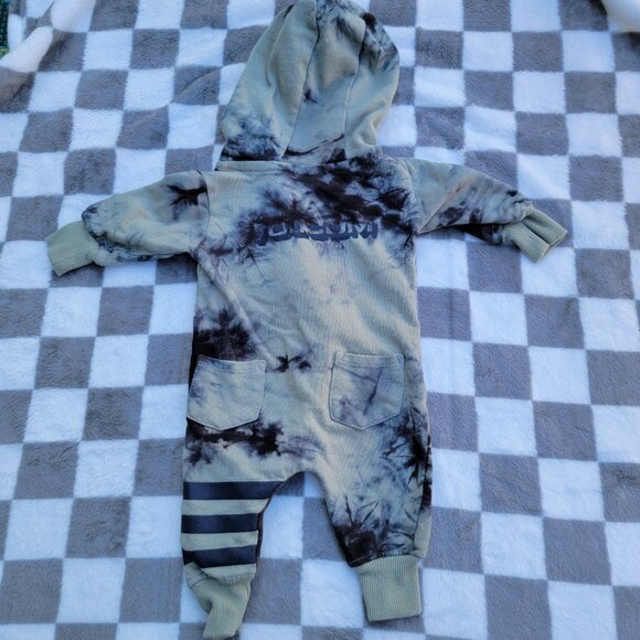 Volcom Green Tie Dye Hooded Zip Sweater Romper Size 3-6m - Picture 2 of 6